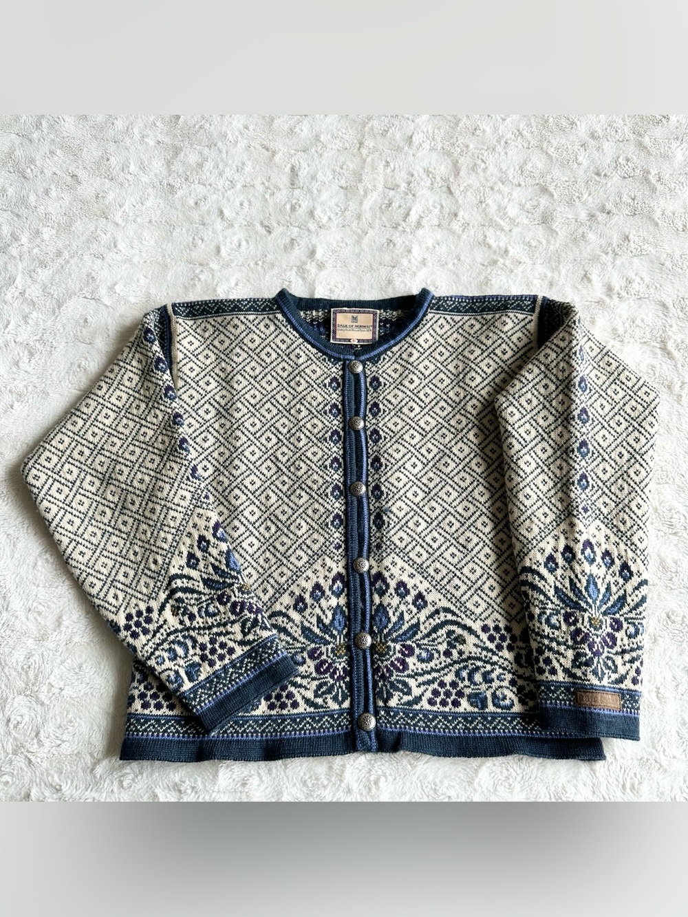 Dale of Norway Cardigan Sweater Womens Small Blue Merino Wool Fair Isle Nordic